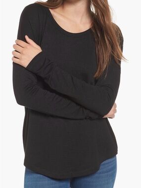 rag & bone Black Long-Sleeve Knot Front Tee